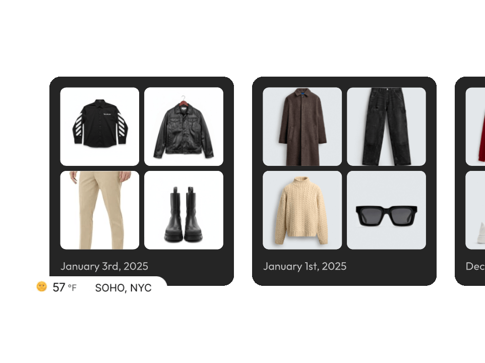 Interactive showcase of daily curated outfits selected dynamically from a digital wardrobe closet
