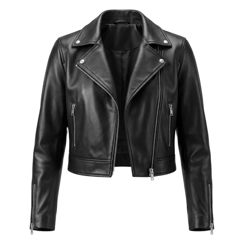 Black leather biker jacket