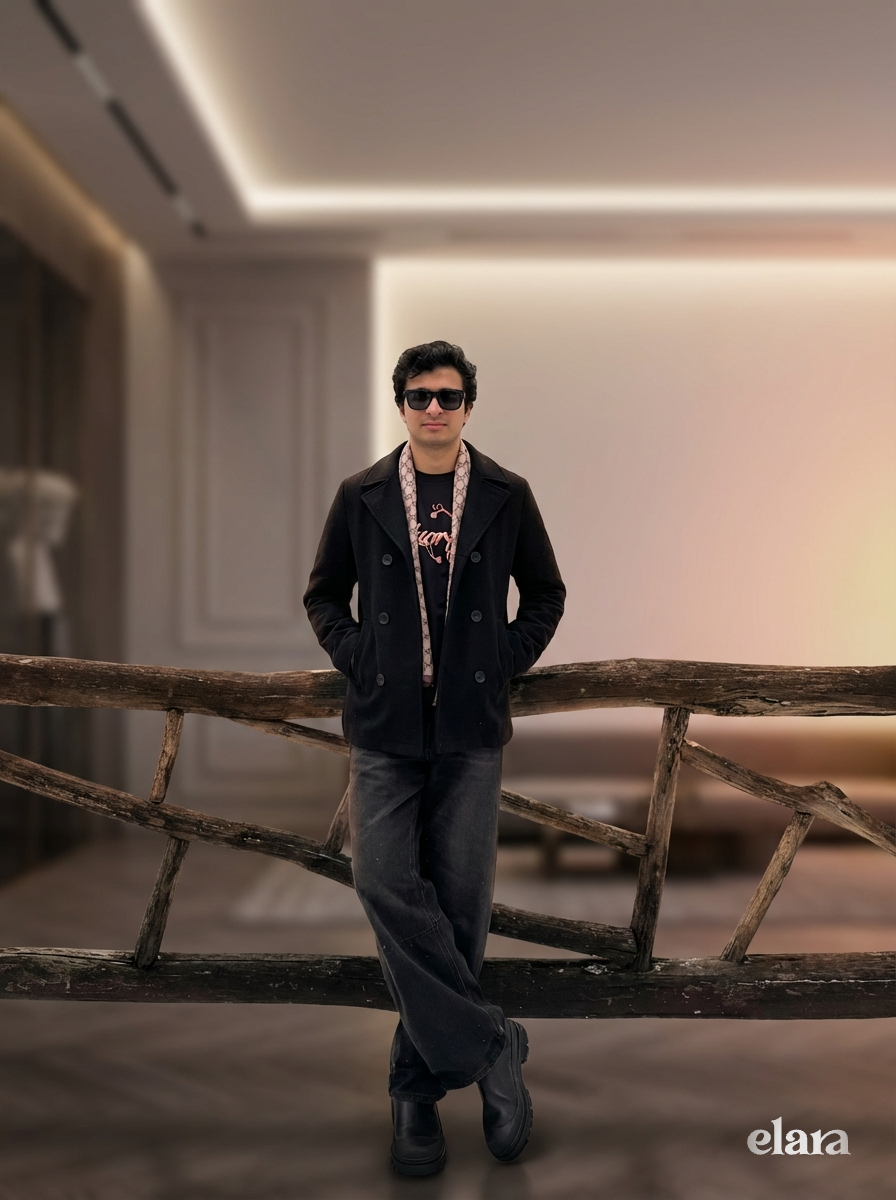 Try-on preview showing the Zara Flare Overcoat layered virtually over a user photo model