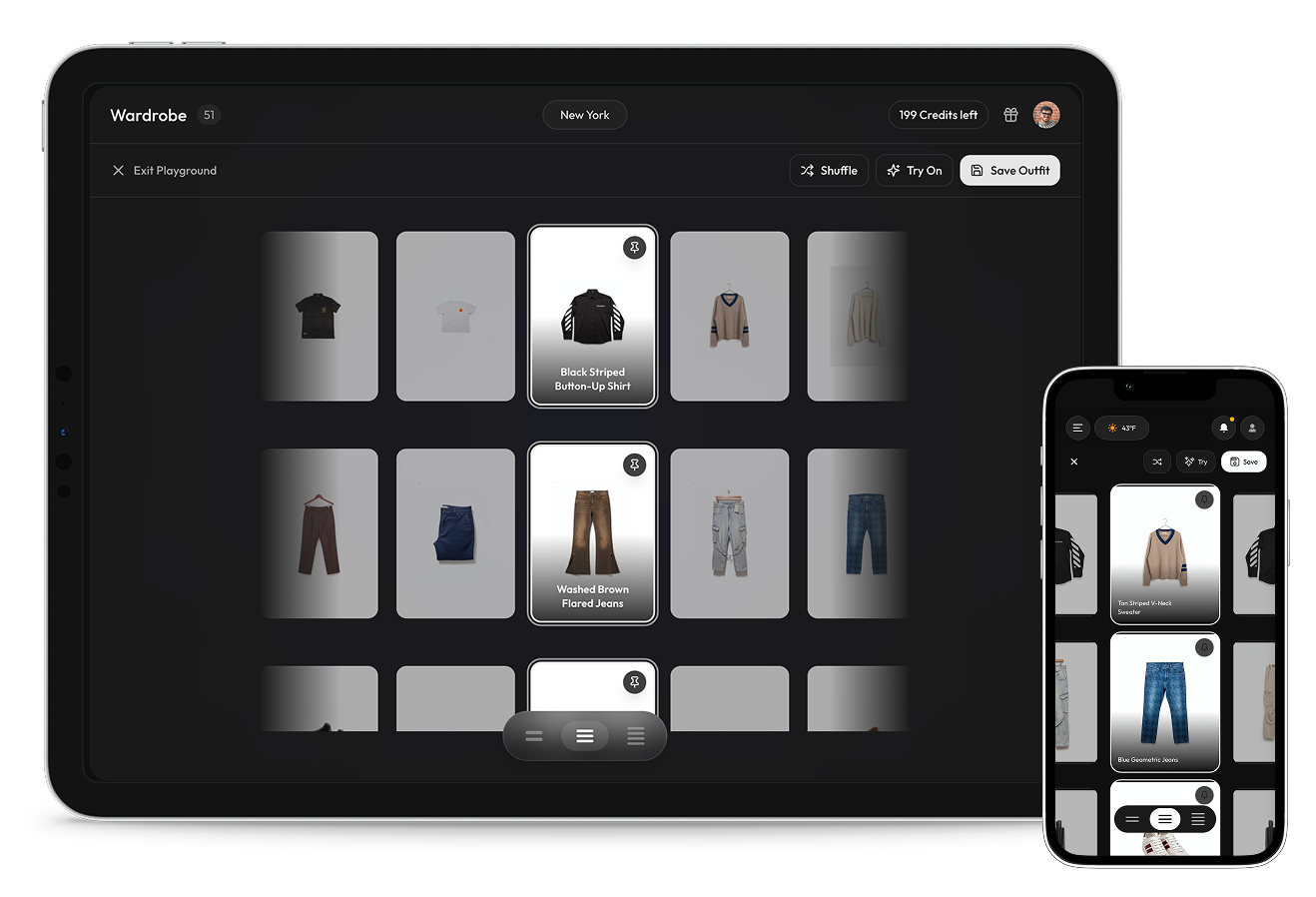 A visual grid layout of the wardrobe playground interface displaying curated outfit inspirations